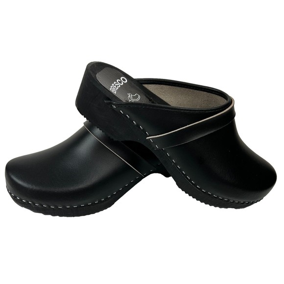 Bresco Richmond  Black Leather Wooden Clogs NEW Size EU 42, US W 11.5, M 9 - Picture 12 of 13